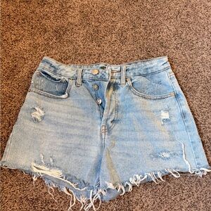 wild fable Light Blue Distressed High-Rise Denim Shorts